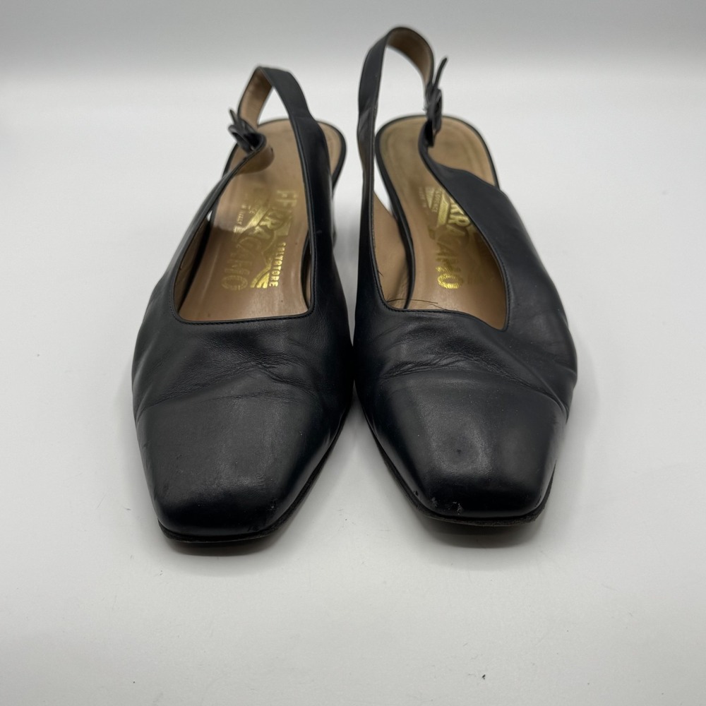 Salvatore Ferragamo Comodita Slingback Heels Black Leather Women 7.5 C Italy AS - Picture 4 of 12